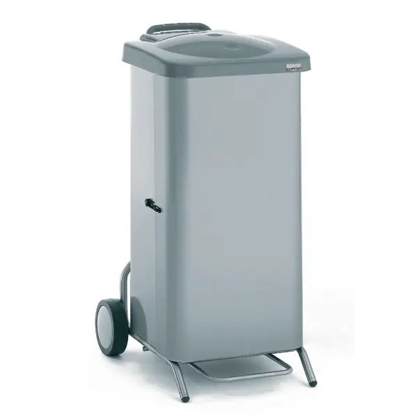 Tournus Mobile waste bin with stainless steel cladding pedal-operated lid, for 100 litre sacks