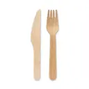 Holzbesteck-Set + weiße Serviette 3/1 - 250 Stk