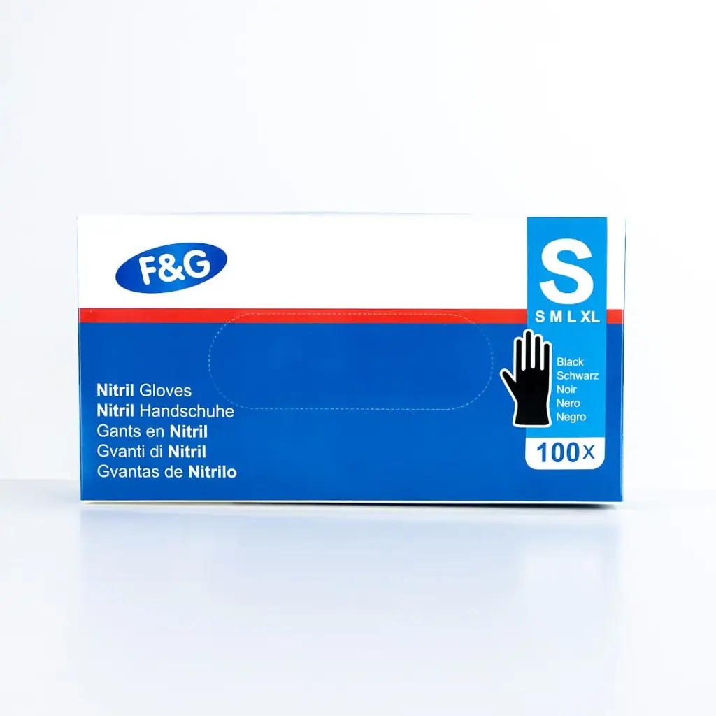 Disposable nitrile gloves black S – powder-free, latex-free – F&G – 10 x 100 pcs