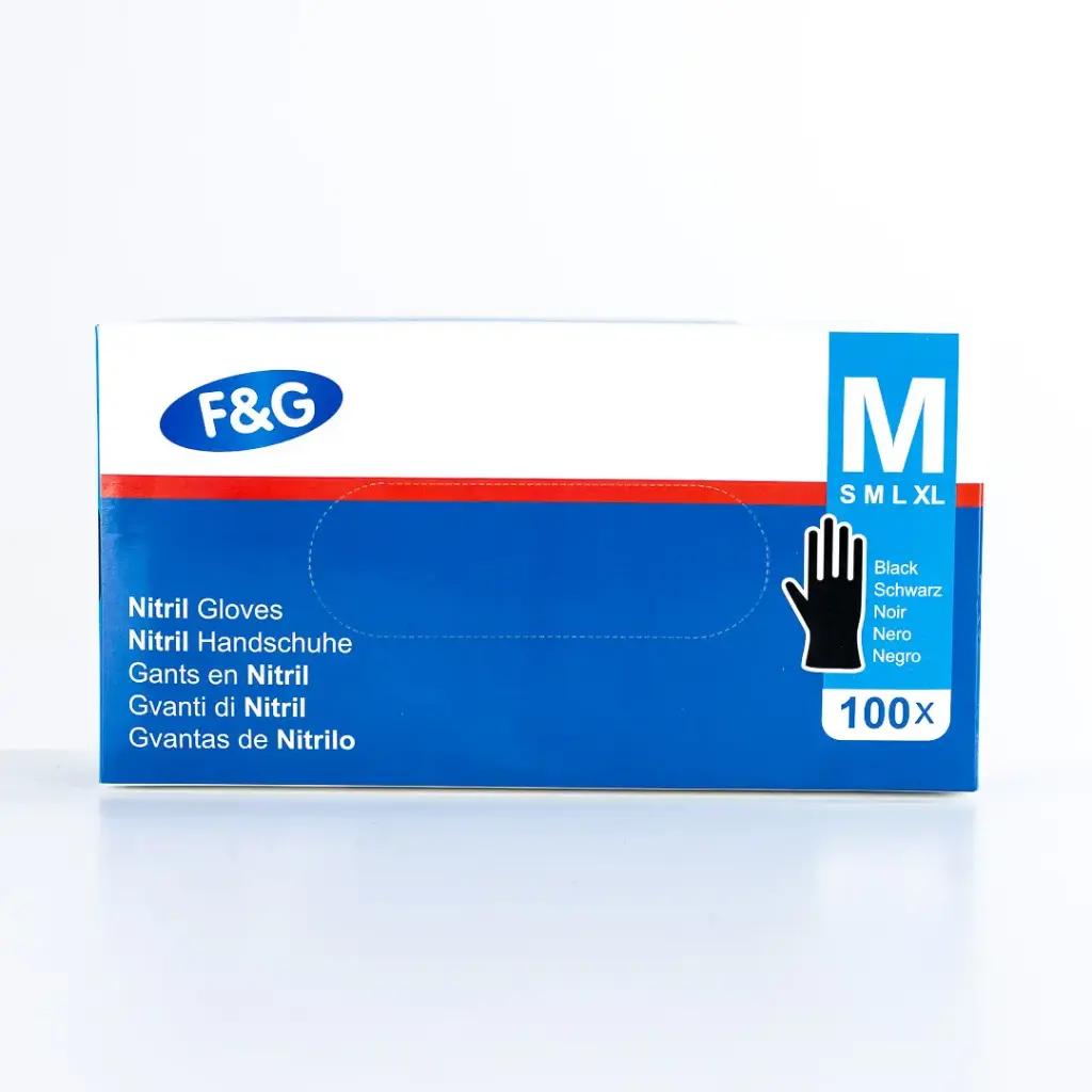 Gants nitrile jetables noirs M – sans poudre, sans latex – F&G – 10 x 100 pcs