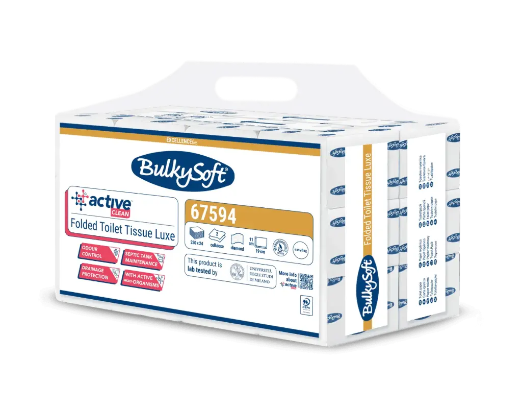 Falttoilettenpapier BulkySoft Active Clean 2-lagig 250 Blatt - 24 Packungen