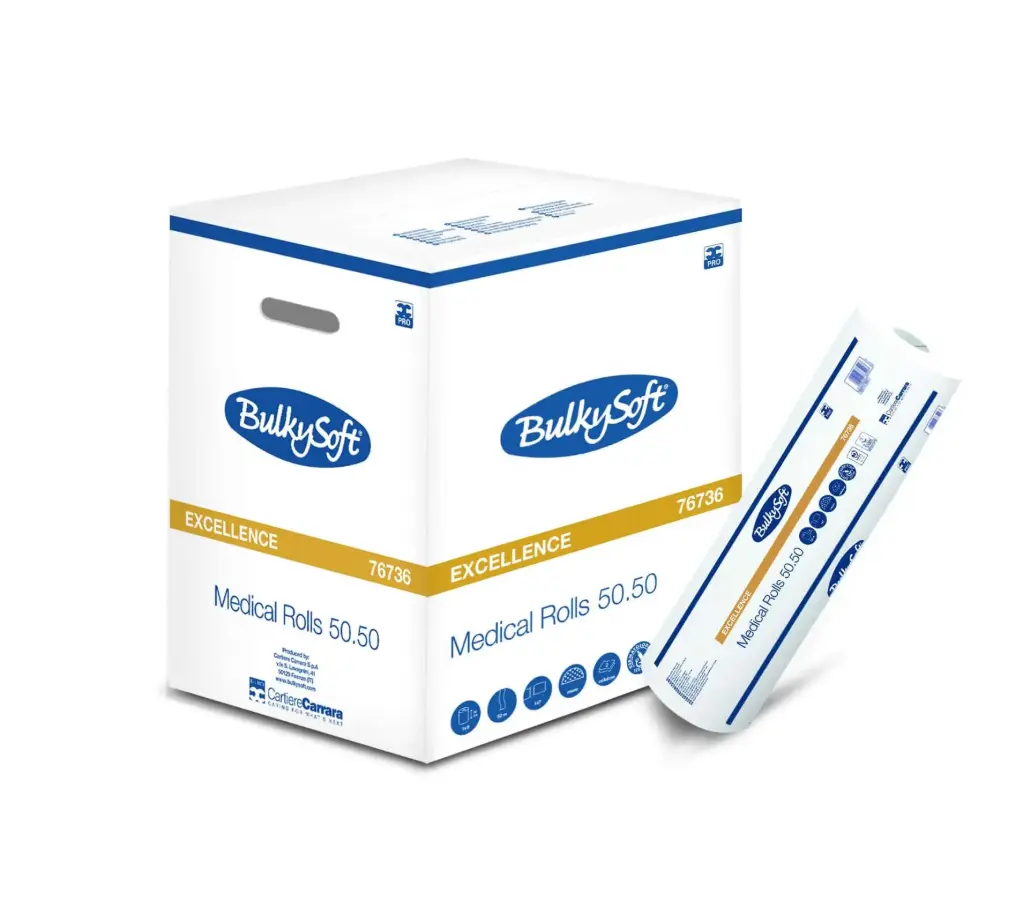 Massageliegenpapier (Untersuchungspapier) BulkySoft Excellence 2-lagig 50m - 9 Rollen - Reine Zellstoffwatte